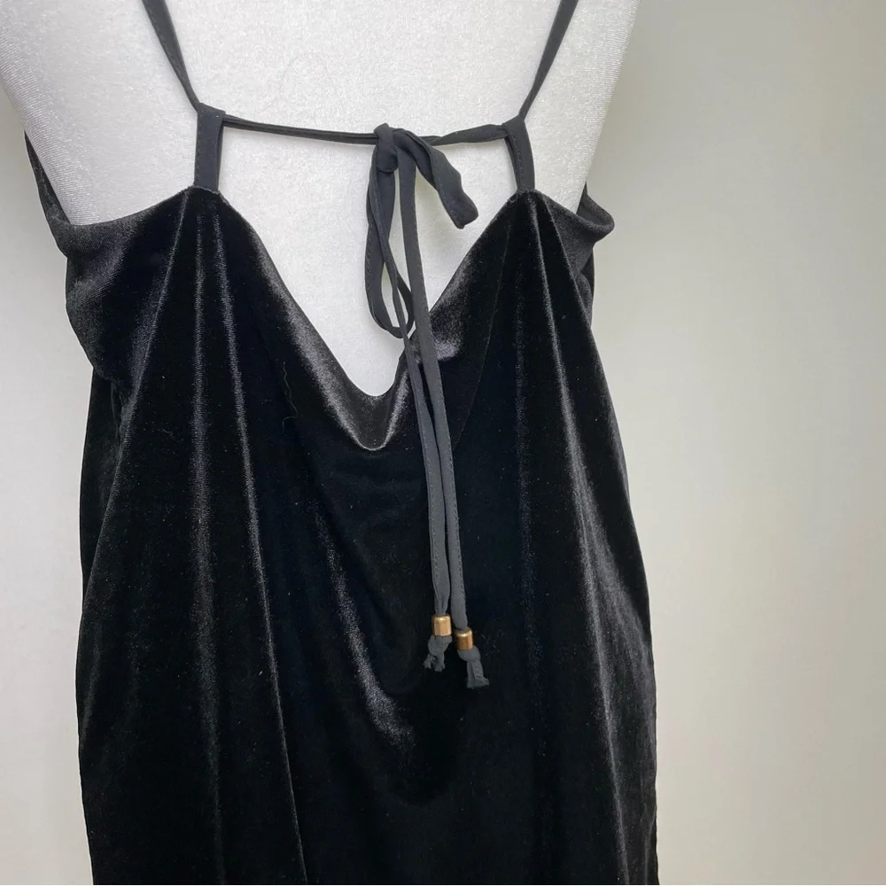 90s Y2K Whimsigoth sleeveless spaghetti strap v-neck velvet velour mini dress - Picture 5 of 12